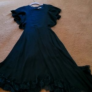 Navy blue flutter sleeved midi dress size XS